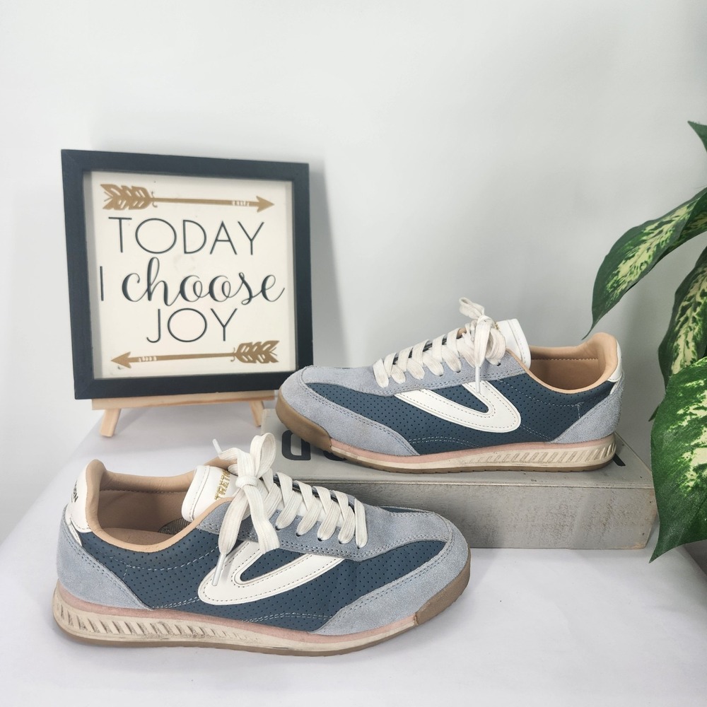 Tretorn Rawlins 2.0 Blue Suede Leather Retro Sneakers Shoes Lace Up Perf Sz 7.5M